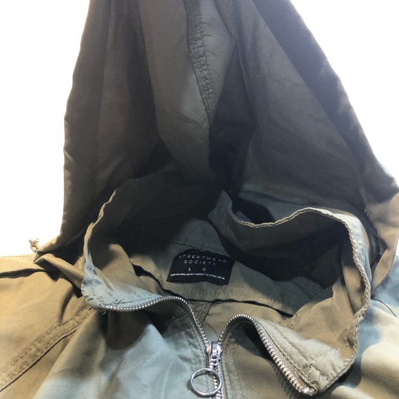 Streetwear Society Light weight Army Green Jacket Pockets Silver Accents Large - Picture 5 of 14